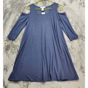 NEW Planet Gold Dress‎ Womens M Blue Cold Shoulder 3/4 Sleeve Pullover A-Line